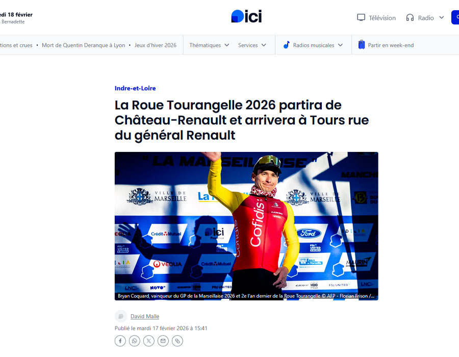 Article du média français France-Bleu sur la La Roue Tourangelle 2026