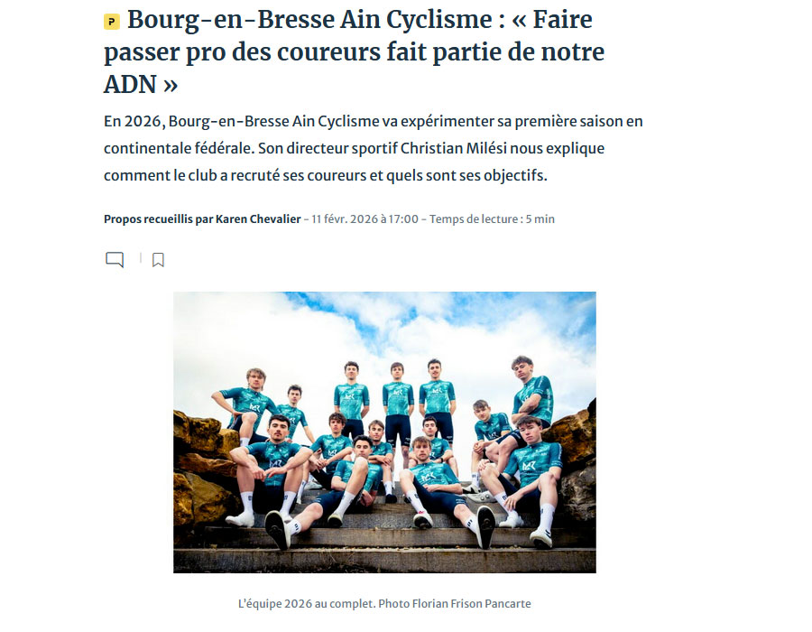 Article du média français le Progrès sur l'équipe Bourg-en-Bresse Ain Cyclisme