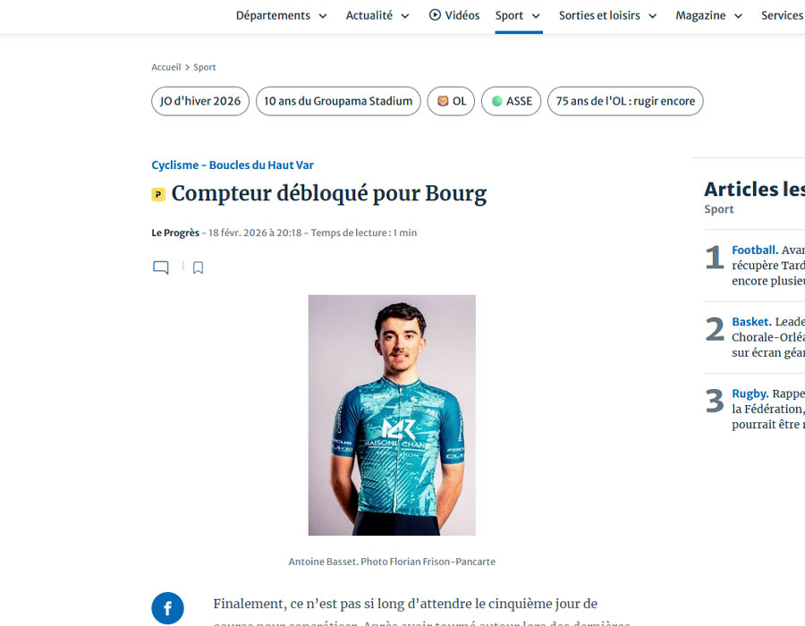 Article du média français le Progrès sur l'équipe Bourg-en-Bresse Ain Cyclisme