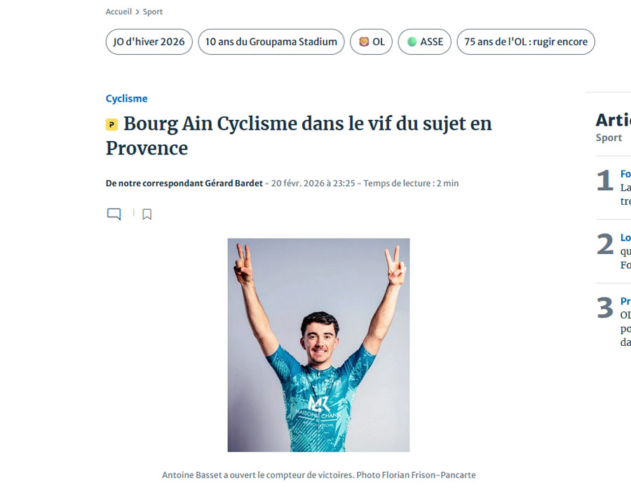 Article du média français le Progrès sur l'équipe Bourg-en-Bresse Ain Cyclisme