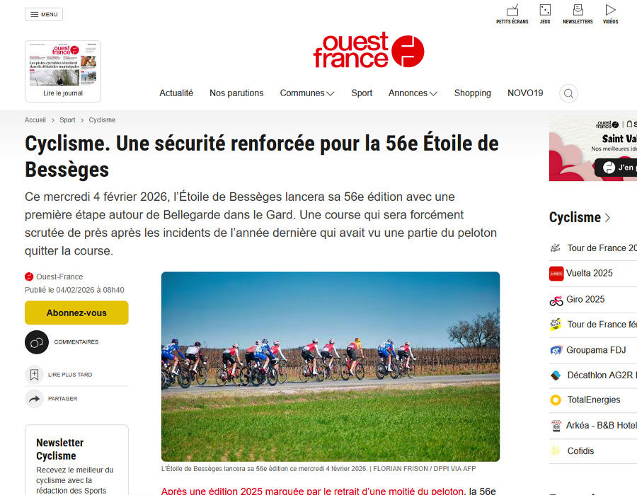 Article du média français Ouest France sur l'Etoile de Bessege
