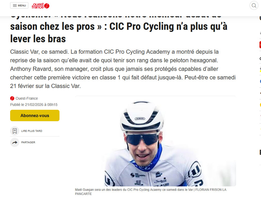 Article du média français Ouest France sur Mael Guegan