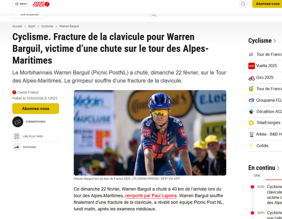 Article du média français Ouest France sur Warren BARGUIL