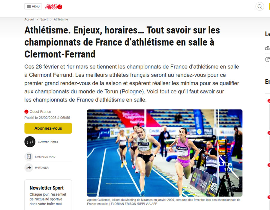 Article du média français Ouest France sur les Championnats de France 2026