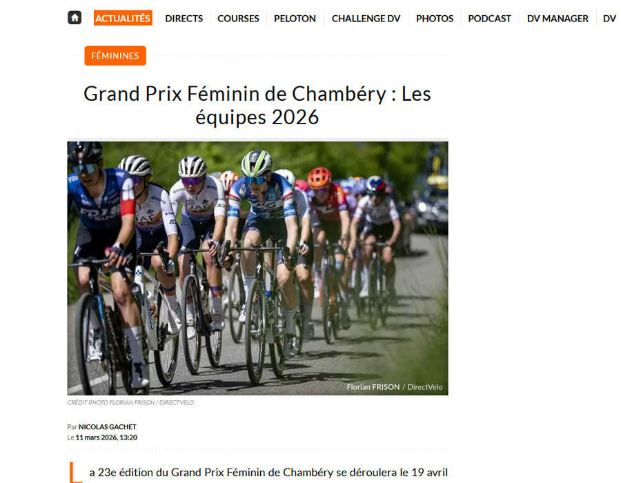 Article du média français Direct Velo sur le Grand Prix Féminin de Chambéry