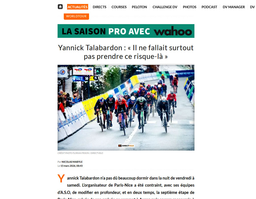 Article du média français Direct Velo sur Yannick TALABARDON