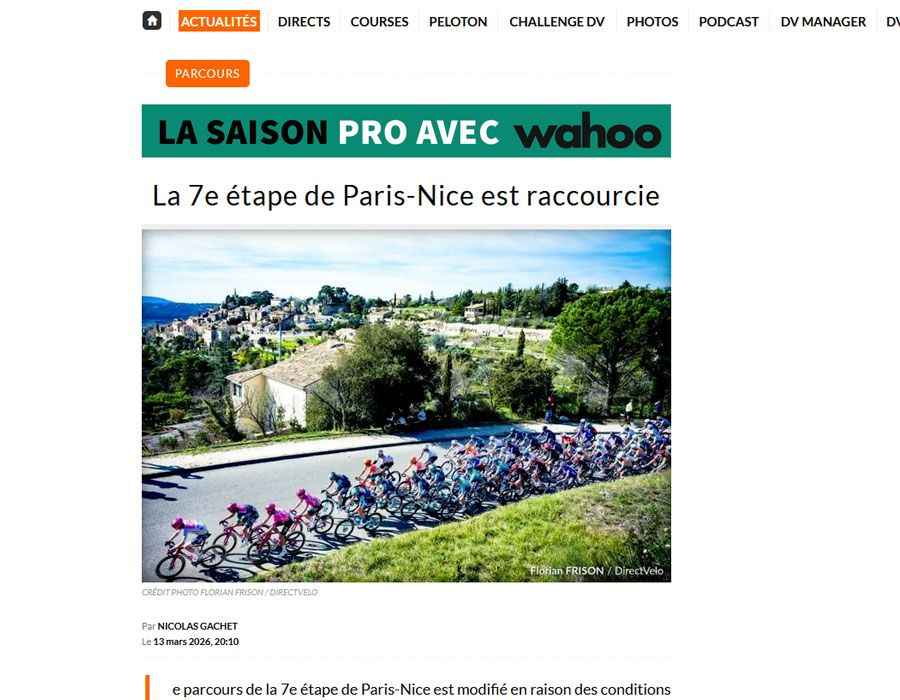 Article du média français Direct Velo sur Paris Nice