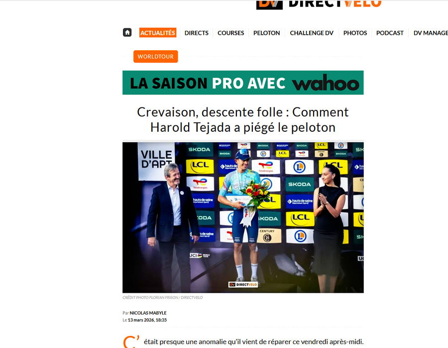 Article du média français Direct Velo sur Harold TEJADA