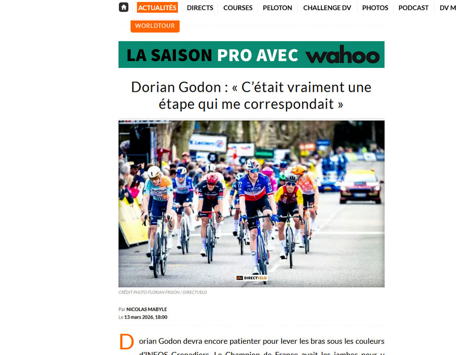 Article du média français Direct Velo sur Dorian GODON