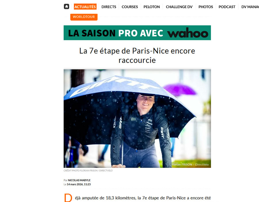 Article du média français Direct Velo sur Paris Nice