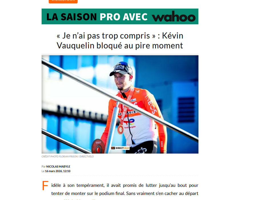 Article du média français Direct Velo sur Kevin Vauquelin