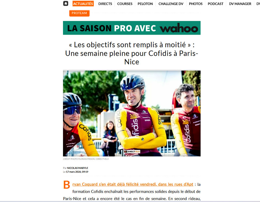 Article du média français Direct Velo sur Cofidis