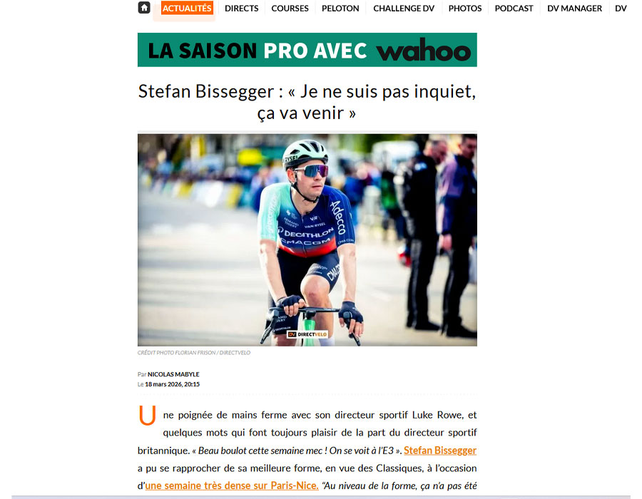 Article du média français Direct Velo sur Stefan Bissegger