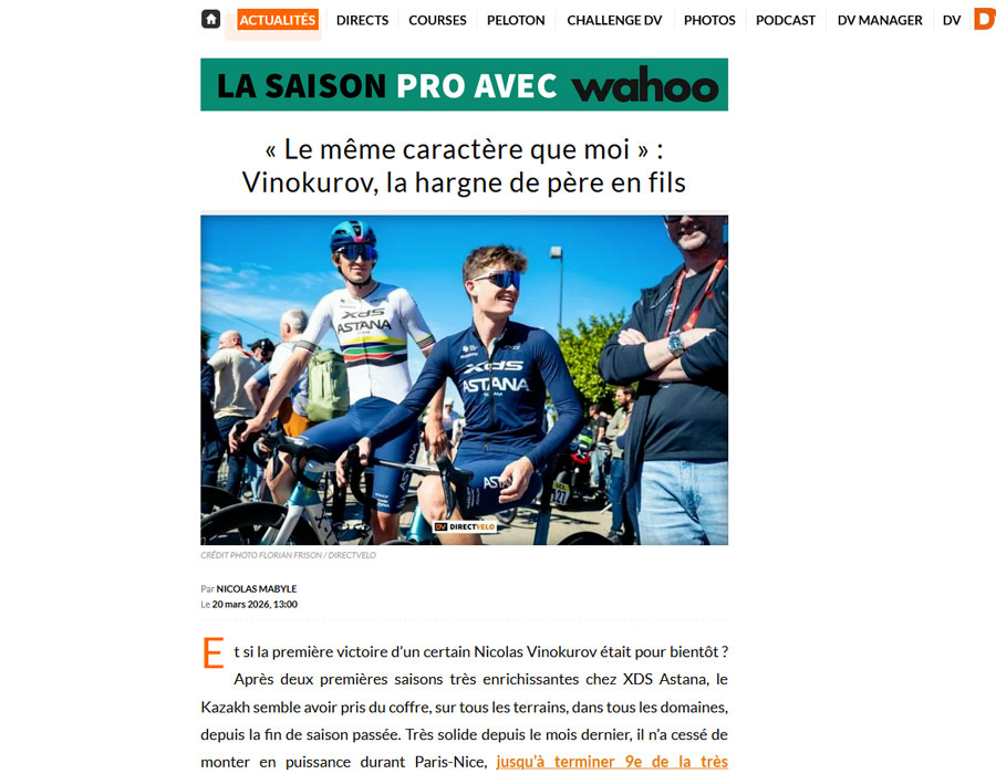 Article du média français Direct Velo sur Nicolas Vinokurov