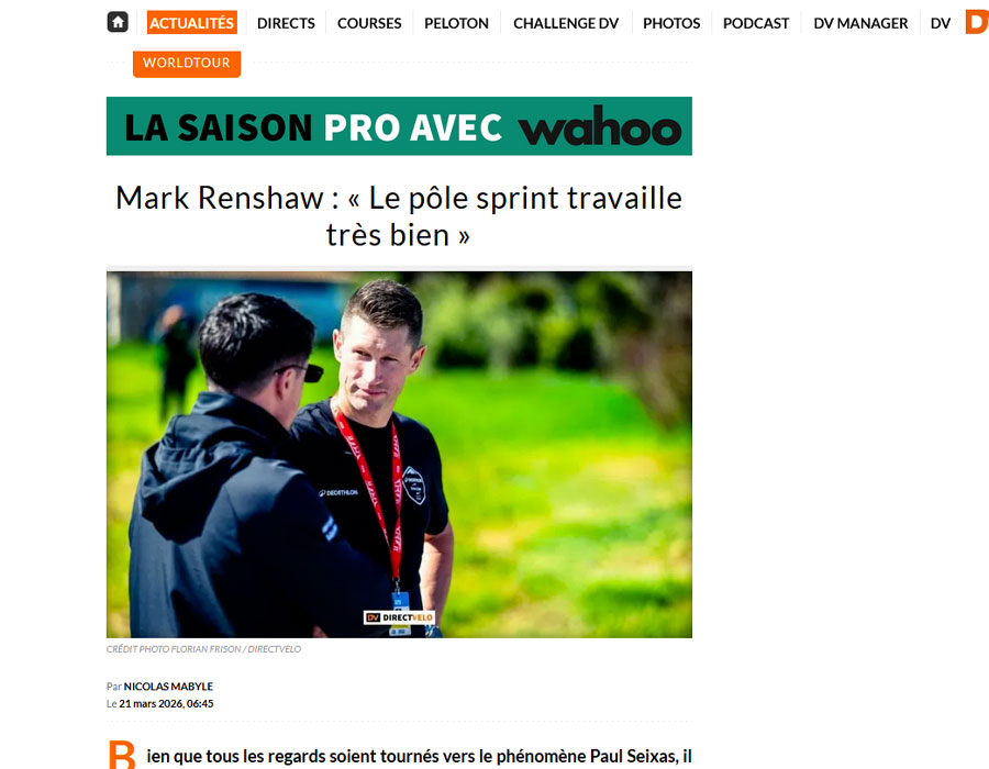 Article du média français Direct Velo sur Mark Renshaw