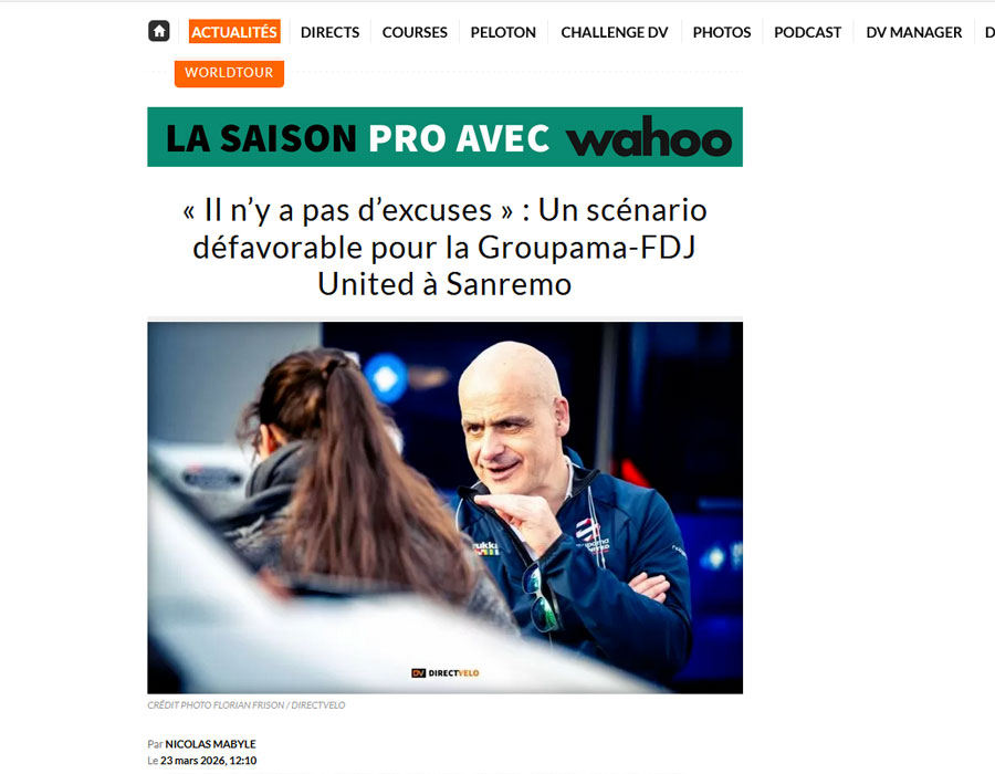 Article du média français Direct Velo sur Groupama FDJ United