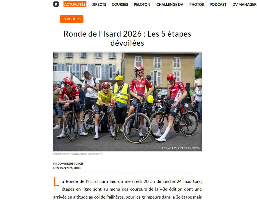 Article du média français Direct Velo sur la Ronde de l'Isard 2026
