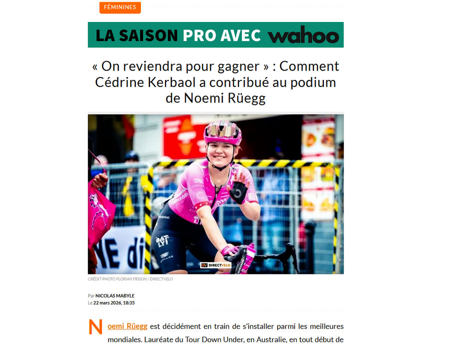 Article du média français Direct Velo sur Noemi Ruegg