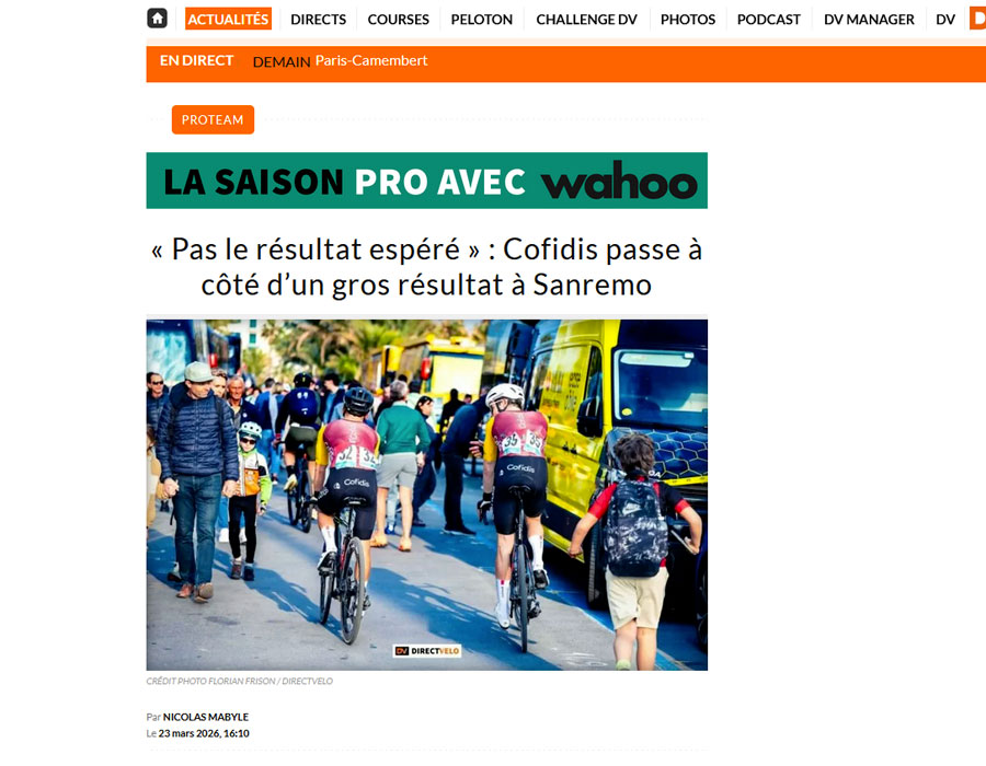Article du média français Direct Velo sur Cofidis