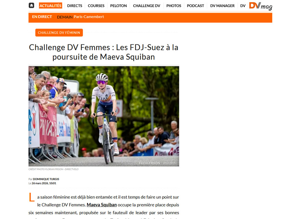 Article du média français Direct Velo sur Maeva Squiban