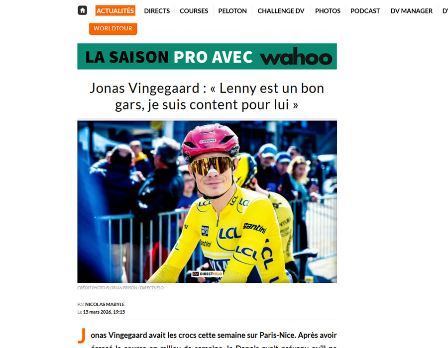 Article du média français Direct Velo sur Jonas VINGEGAARD