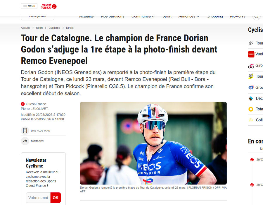 Article du média français Ouest France sur Dorian GODON