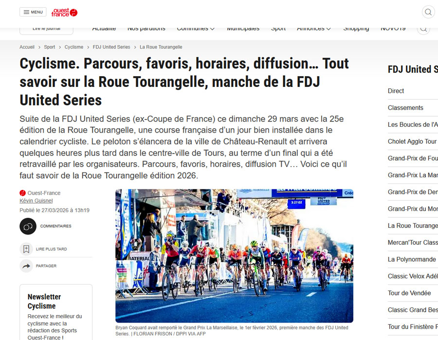 Article du média français Ouest France sur la Roue Tourangelle