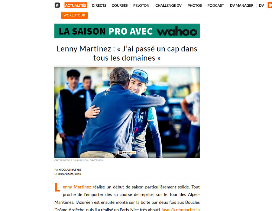 Article du média français Direct Velo sur Lenny Martinez