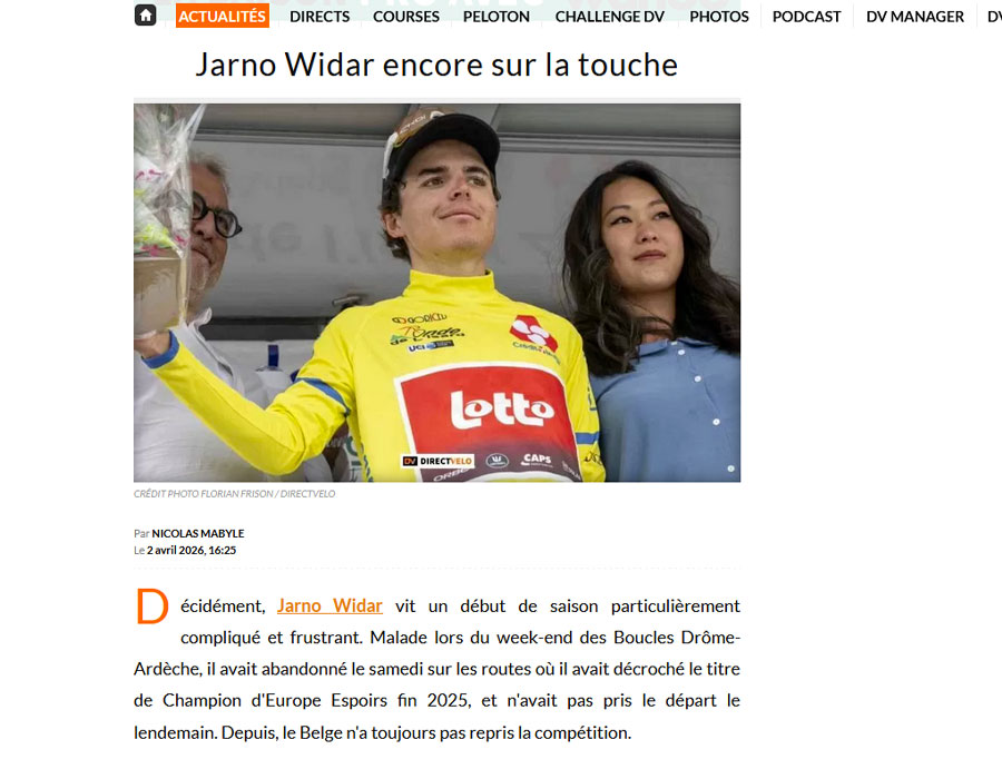 Article du média français Direct Velo sur Jarno Widar
