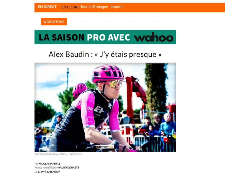 Article du média français Direct Velo sur Alex Baudin