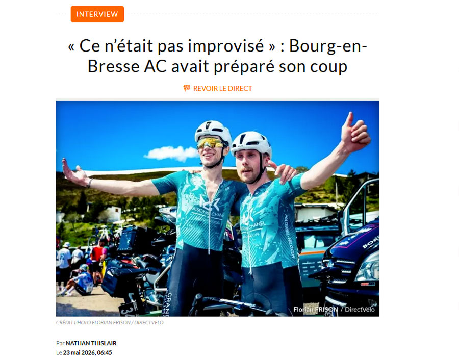 Article du média français Direct Velo sur Bourg-en-Bresse AC