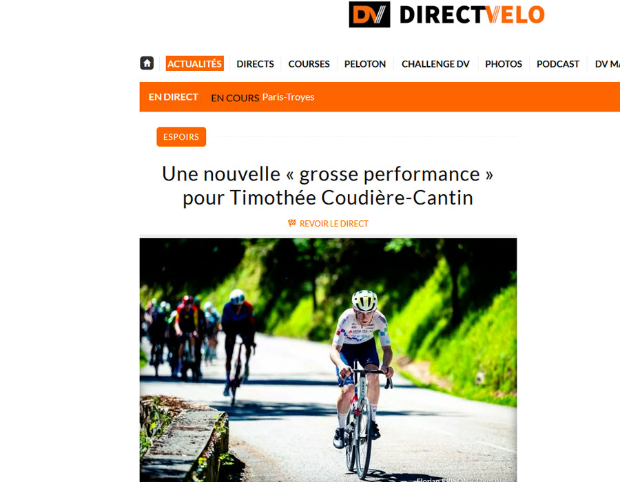 Article du média français Direct Velo sur Timothée Coudière-Cantin