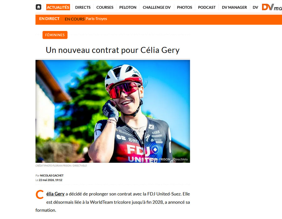 Article du média français Direct Velo sur Célia Gery