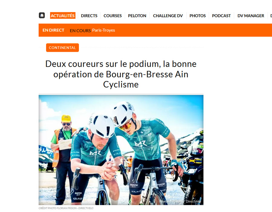 Article du média français Direct Velo sur Bourg-en-Bresse AC
