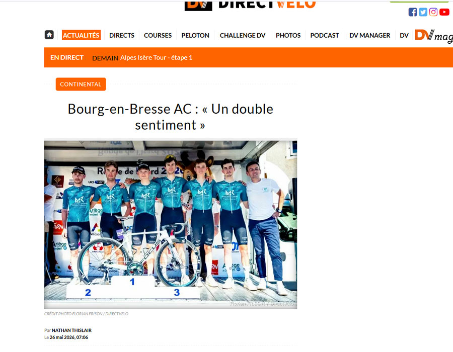 Article du média français Direct Velo sur Bourg-en-Bresse AC