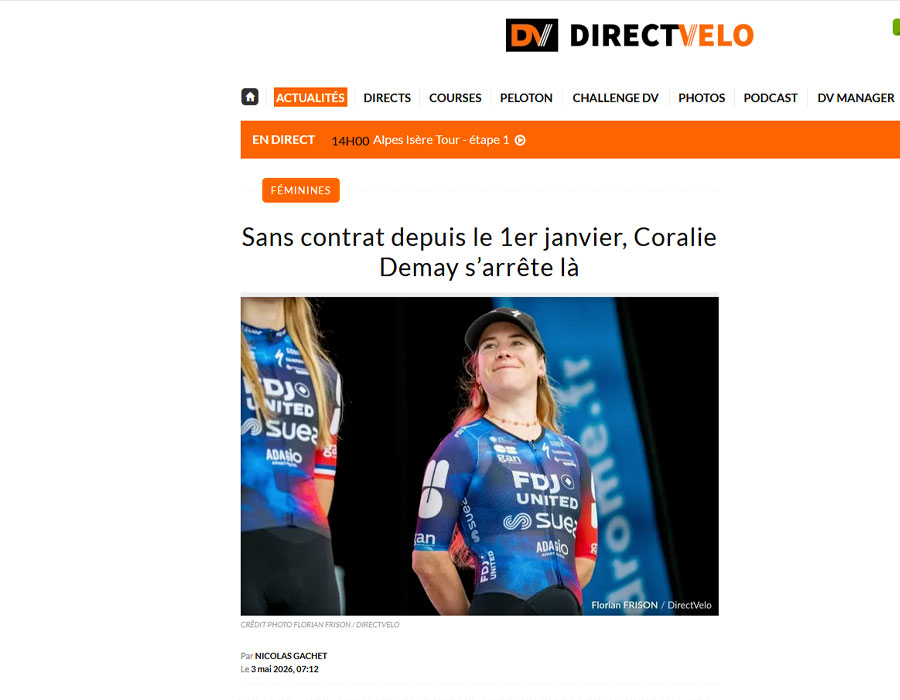 Article du média français Direct Velo sur Coralie Demay