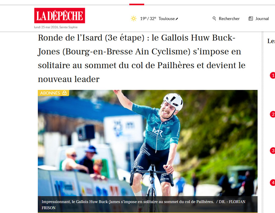 Article du media français La Depeche sur Huw Buck-James