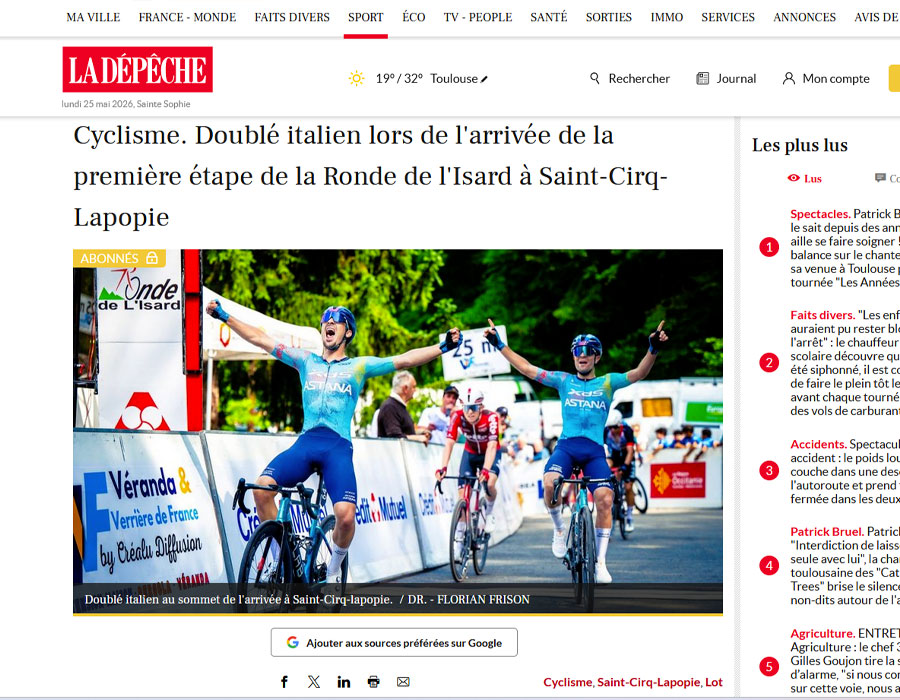 Article du media français La Depeche sur l'équipe XDS Astana