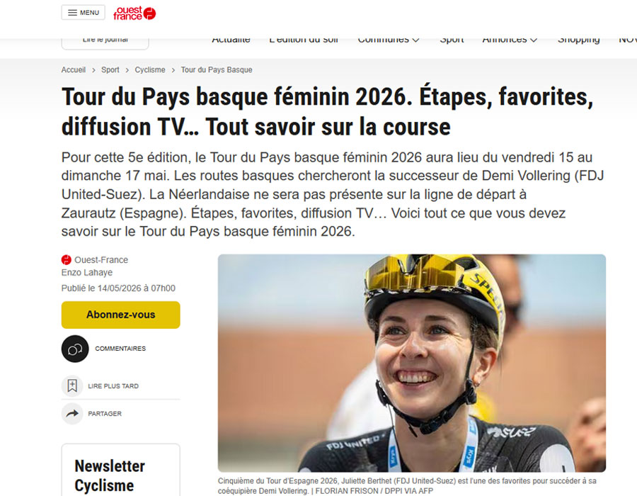 Article du média français Ouest France sur l'équipe Juliette Berthet