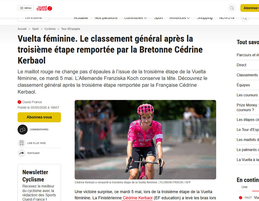Article du média français Ouest France sur Cedrine Kerbaol