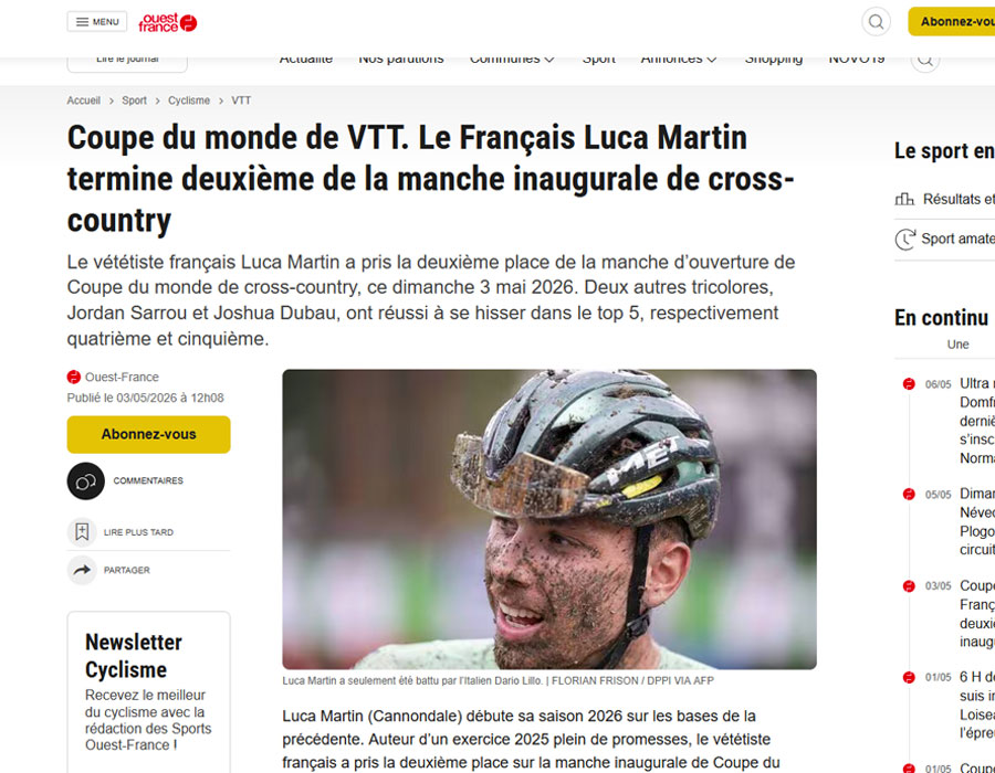 Article du média français Ouest France sur Lucas Martin