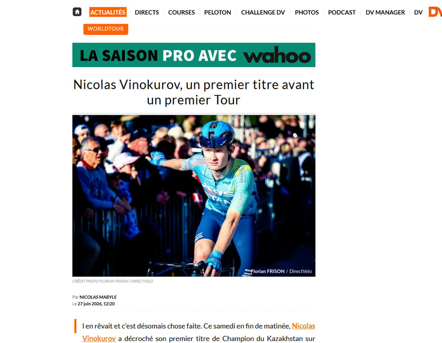 Article du média français Direct Velo sur Nicolas Vinokurov