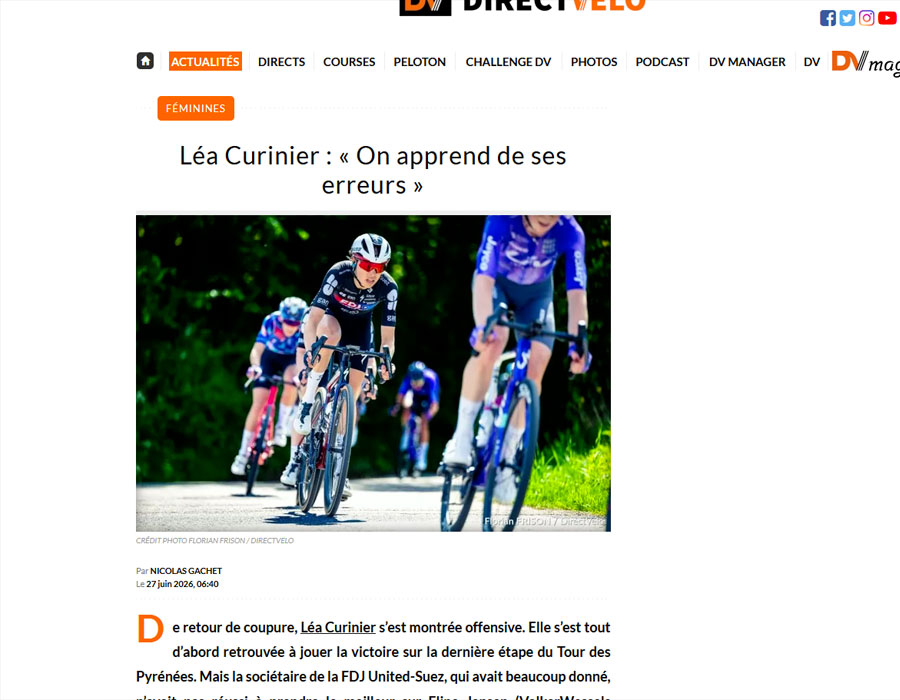 Article du média français Direct Velo sur Lea Curinier
