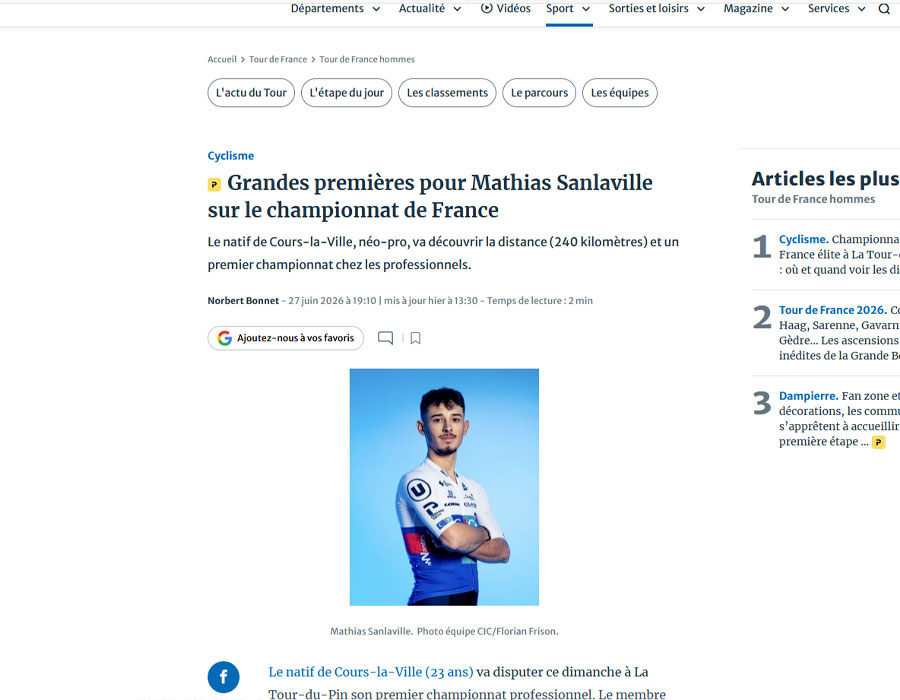 Article du média français le Progrès sur Mathias Sanlaville 