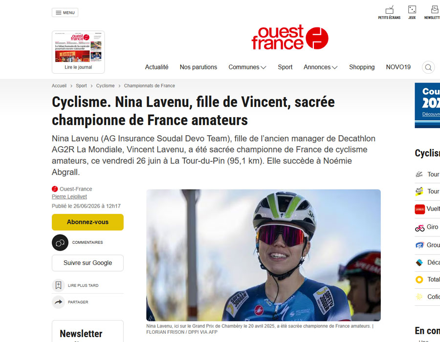 Article du média français Ouest France sur Nina Lavenu