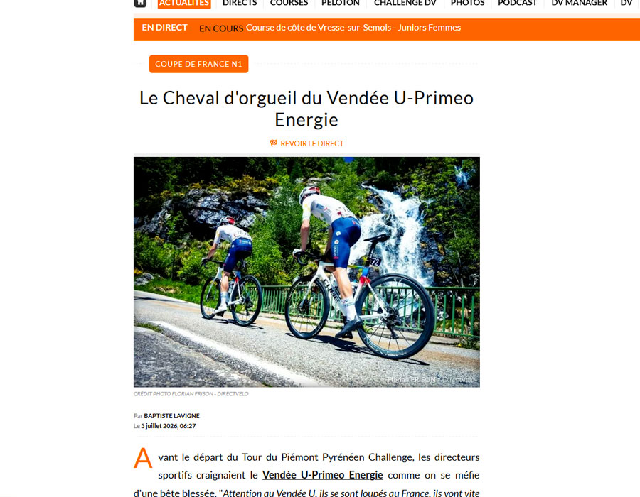 Article du média français Direct Velo sur Vendée U
