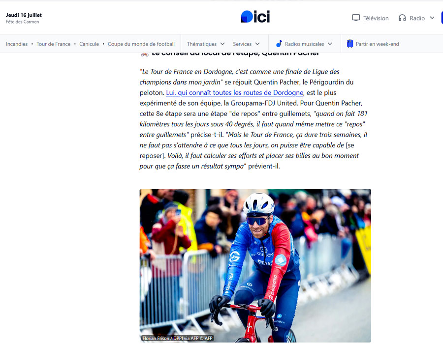 Article du média français France-Bleu sur le Tour de France 2026