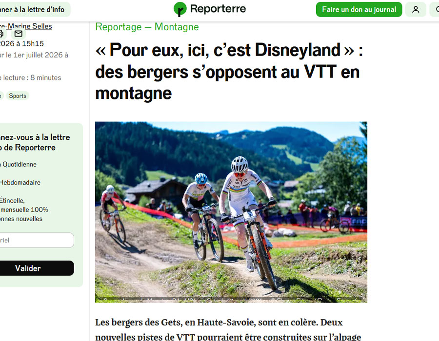 Article du média français Le Reporterre sur le Bike Park aux Gets
