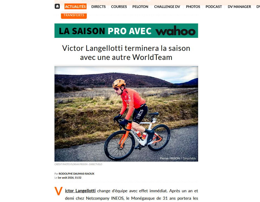 Article du média français Direct Velo Victor Langellotti