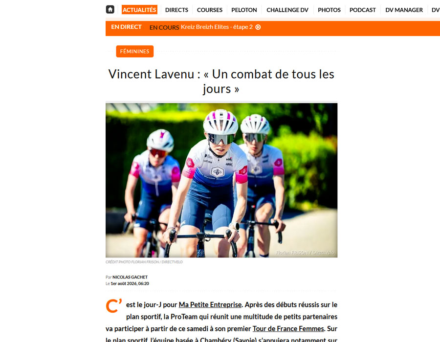 Article du média français Direct Velo sur l'équipe Ma Petite Entreprise